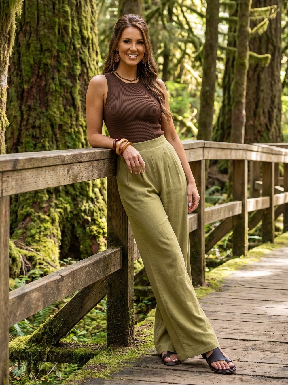 Women's Wide Leg Linen Pants in Avocado